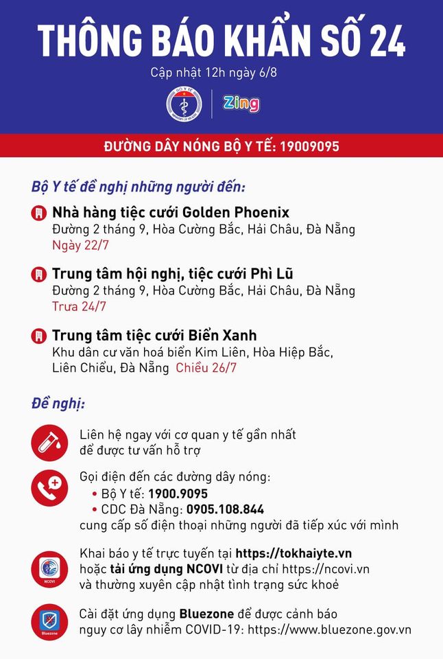 Tin nhanh - Bộ Y tế tìm người đến 3 trung tâm tiệc cưới tại Đà Nẵng