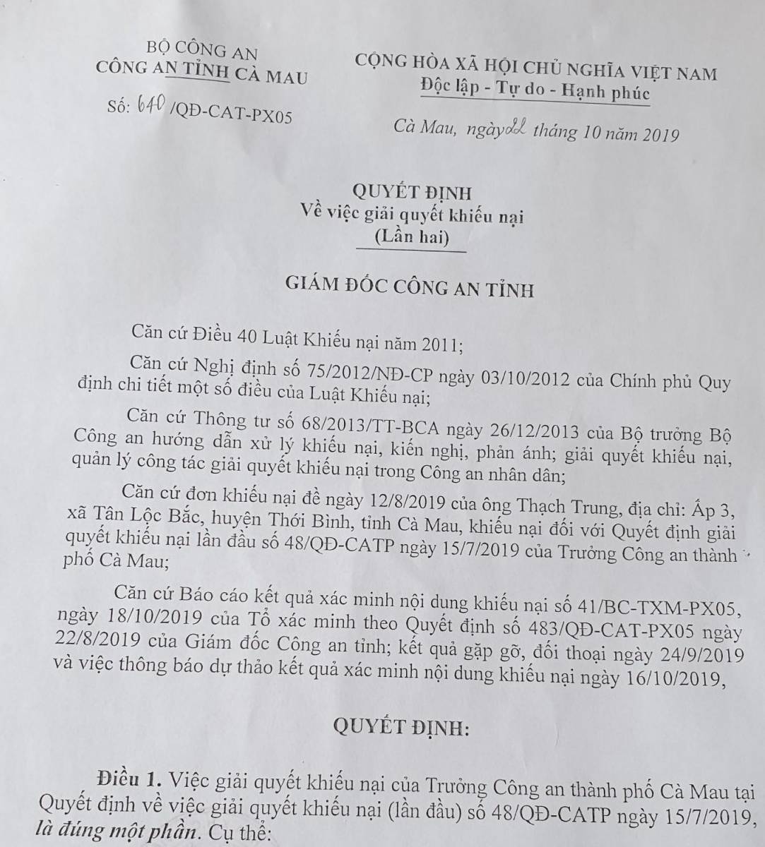 Tin nhanh - Hủy quyết định xử phạt vụ Công an TP.Cà Mau lập biên bản chưa đúng lỗi khi giải quyết TNGT (Hình 2).