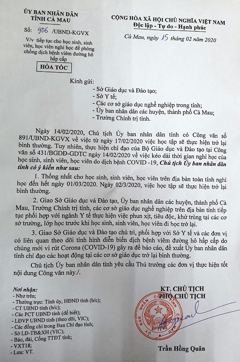 Giáo dục - Cà Mau cho học sinh nghỉ đến hết ngày 1/3 (Hình 2).