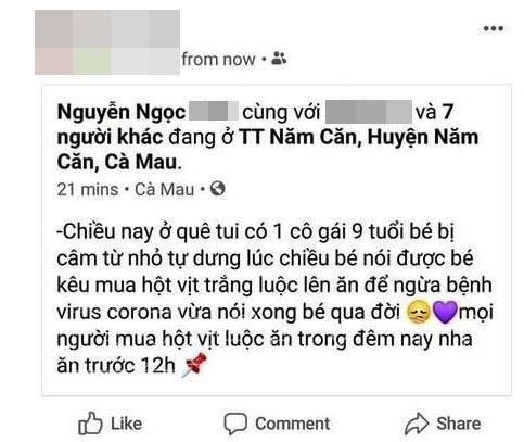 An ninh - Hình sự - Cà Mau: Phạt người chia sẻ tin “ăn hột vịt ngừa bệnh virus Corona”