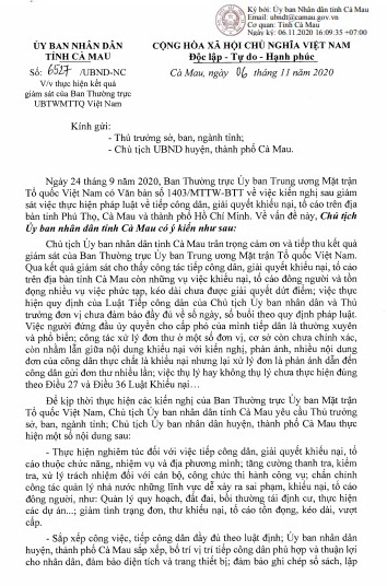 Tin nhanh - Cà Mau: Nhiều vụ việc phức tạp, kéo dài chưa được giải quyết dứt điểm