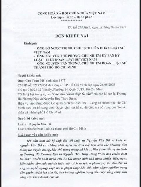 Pháp luật - Luật sư của Phương Nga nói gì khi ông Cao Toàn Mỹ gửi đơn khiếu nại?