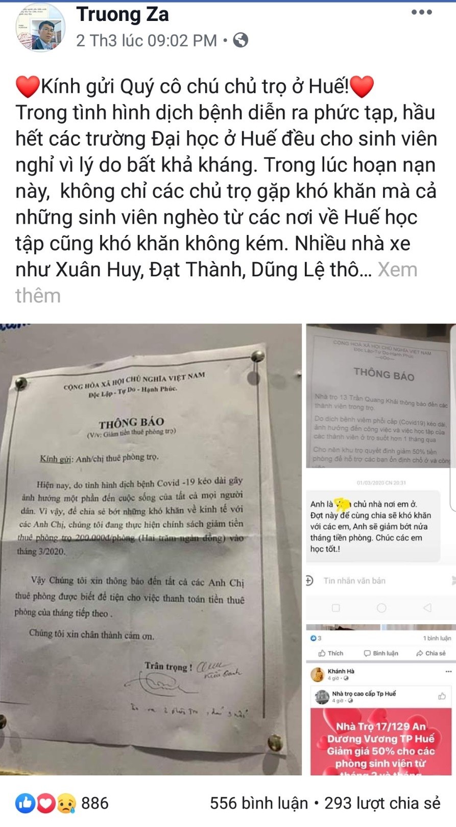 Cộng đồng mạng - Xúc động bức tâm tư thầy giáo ở Huế viết gửi các chủ nhà trọ 