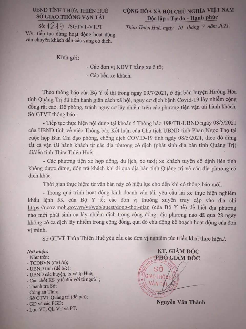 Sự kiện - Lý do sở GTVT Huế thu hồi văn bản dừng vận chuyển hành khách từ Quảng Trị