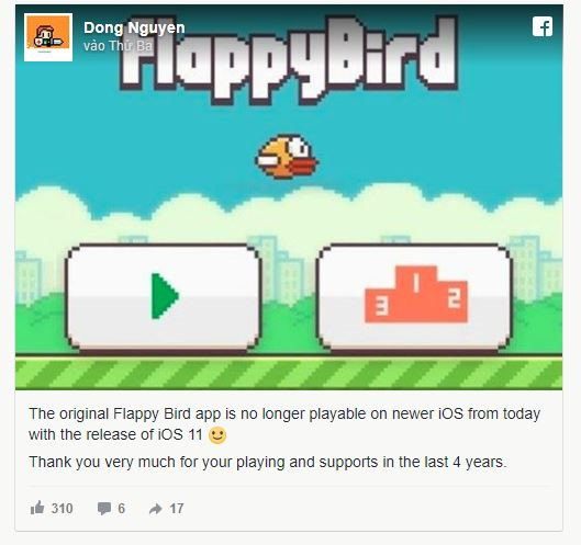 Công nghệ - iOS 11 chính thức ngừng hỗ trợ Flappy Bird