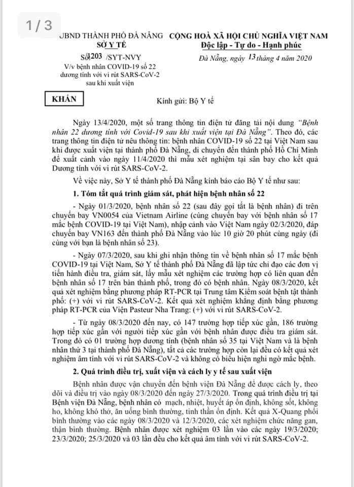 Tin nhanh - Bệnh nhân dương tính trở lại với SARS-CoV-2 sau khi xuất viện: TP.Đà Nẵng hỏa tốc công văn gửi bộ Y tế