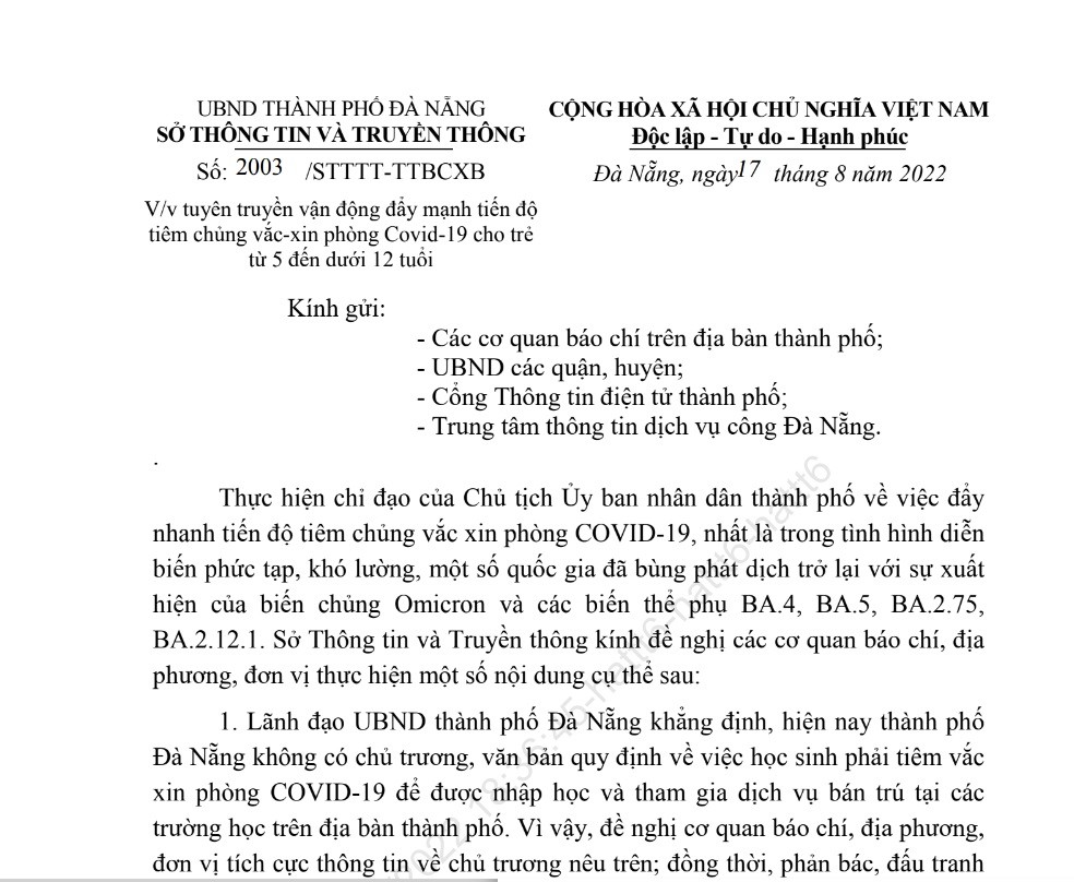 Sự kiện - Vụ tiêm vắc-xin phòng Covid-19 mới được nhập học: Đà Nẵng ra văn bản