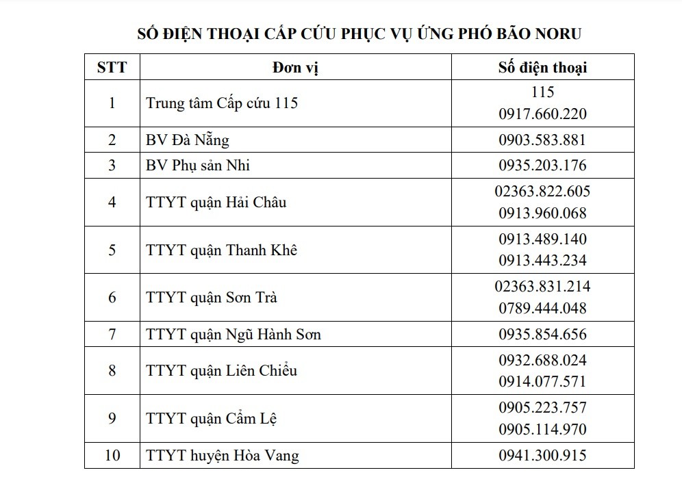 Sự kiện - Đà Nẵng: Chi tiết số điện thoại phục vụ cấp cứu khi bão Noru đổ bộ