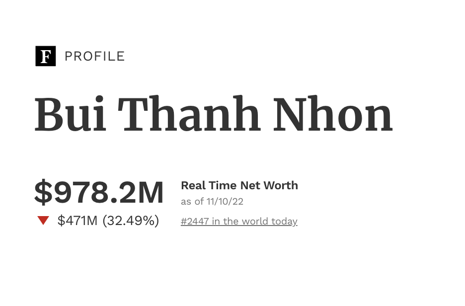 Hồ sơ doanh nghiệp - Ông Bùi Thành Nhơn không còn là tỷ phú USD