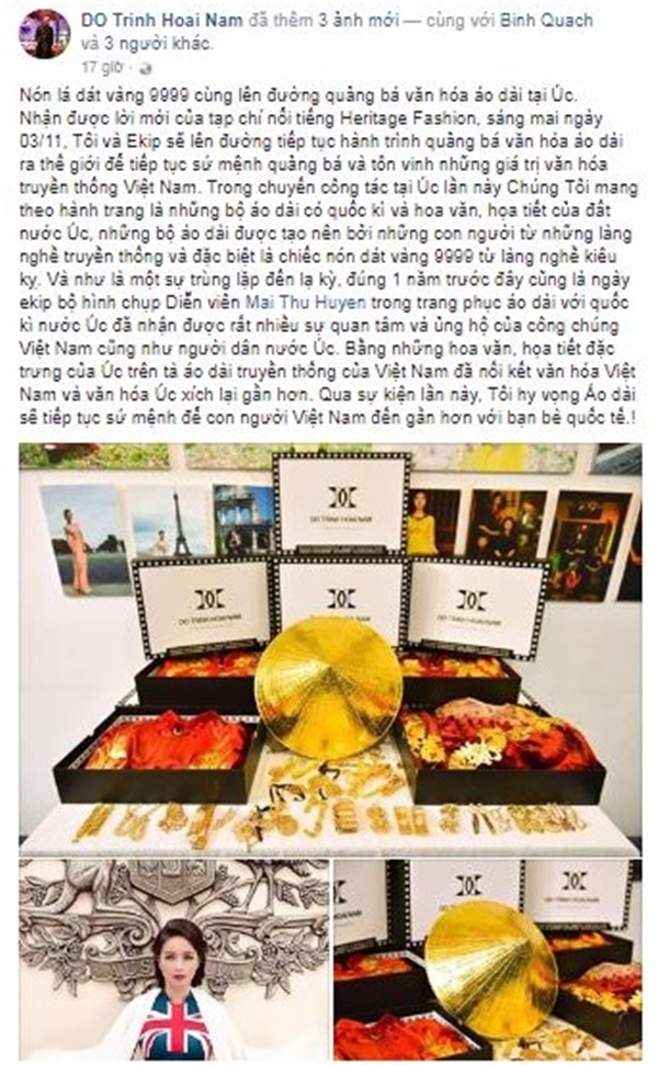Sự kiện - NTK Đỗ Trịnh Hoài Nam mang nón lá dát vàng đến Úc (Hình 2).