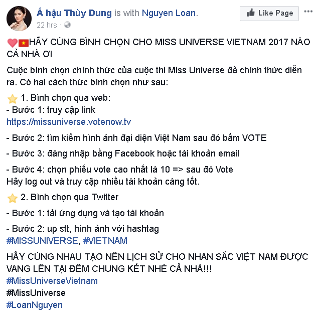 Sự kiện - Mỹ nhân Việt kêu gọi bình chọn cho Nguyễn Thị Loan tại Miss Universe 2017 (Hình 4).