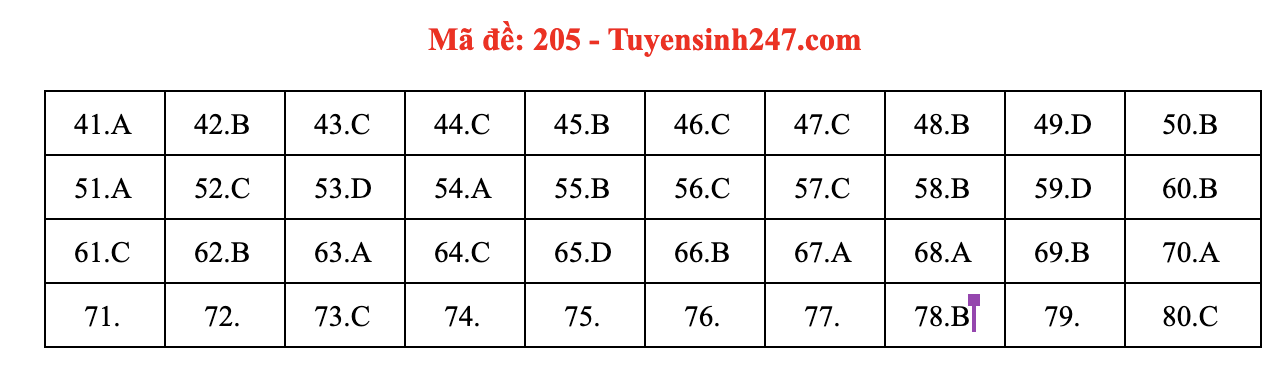 Giáo dục - Đáp án đề thi môn Hóa học tốt nghiệp THPT 2020 chuẩn nhất mã đề 205