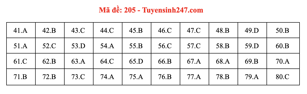 Giáo dục - Đáp án đề thi môn Hóa Học mã đề 205 kỳ thi THPT Quốc gia 2021