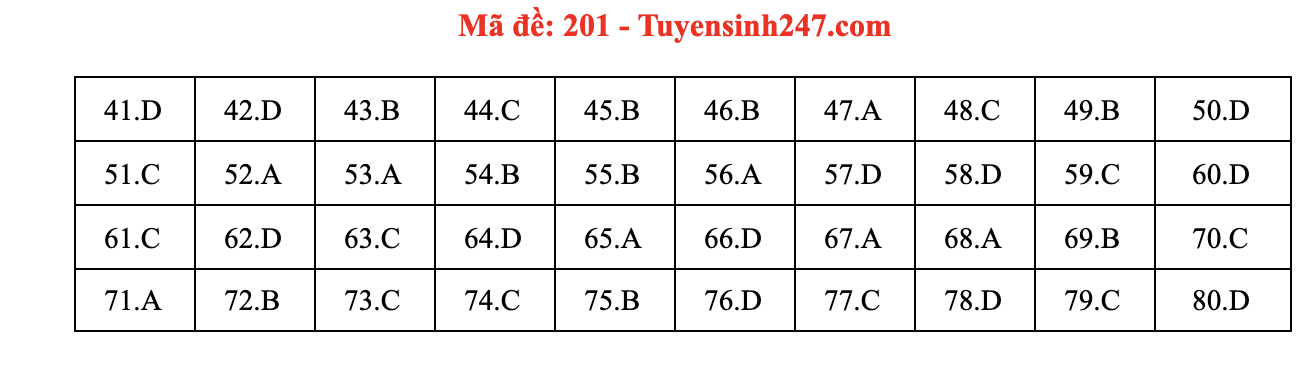 Giáo dục - Đáp án đề thi môn Hóa Học mã đề 201 kỳ thi THPT Quốc gia 2021