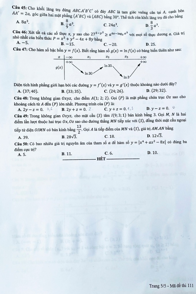 Giáo dục - Đáp án đề thi môn Toán tốt nghiệp THPT 2022 chuẩn nhất mã đề 111 (Hình 6).