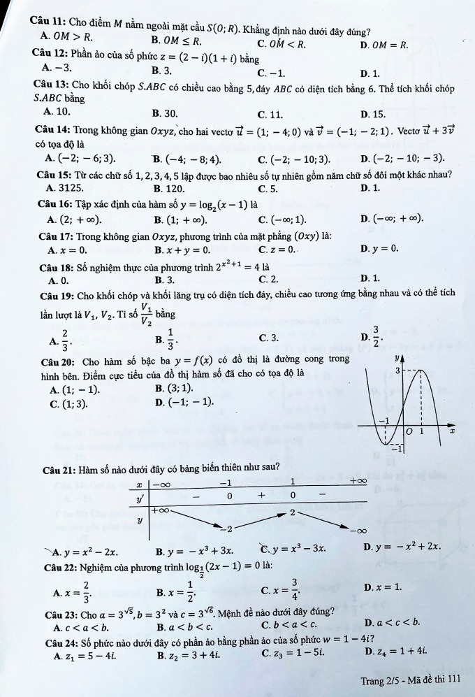Giáo dục - Đáp án đề thi môn Toán tốt nghiệp THPT 2022 chuẩn nhất mã đề 111 (Hình 3).