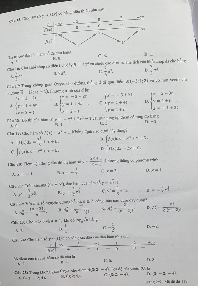 Giáo dục - Đáp án đề thi môn Toán tốt nghiệp THPT 2022 chuẩn nhất mã đề 119 (Hình 3).