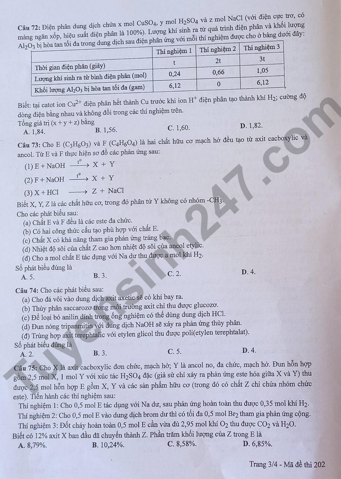 Giáo dục - Đáp án đề thi môn Hóa học tốt nghiệp THPT 2022 chuẩn nhất mã đề 204 (Hình 4).