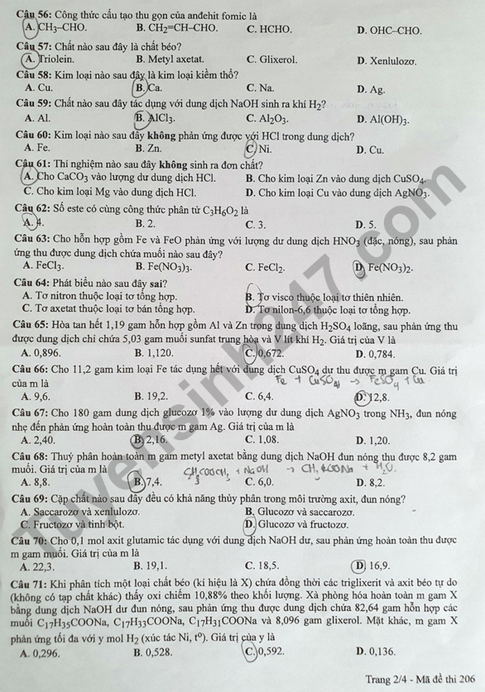 Giáo dục - Đáp án đề thi môn Hóa học tốt nghiệp THPT 2022 chuẩn nhất mã đề 206 (Hình 3).