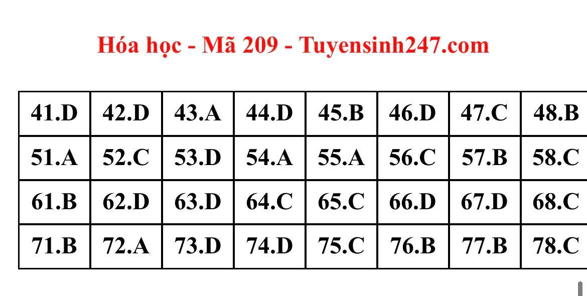 Giáo dục - Đáp án đề thi môn Hóa học tốt nghiệp THPT 2022 chuẩn nhất mã đề 209