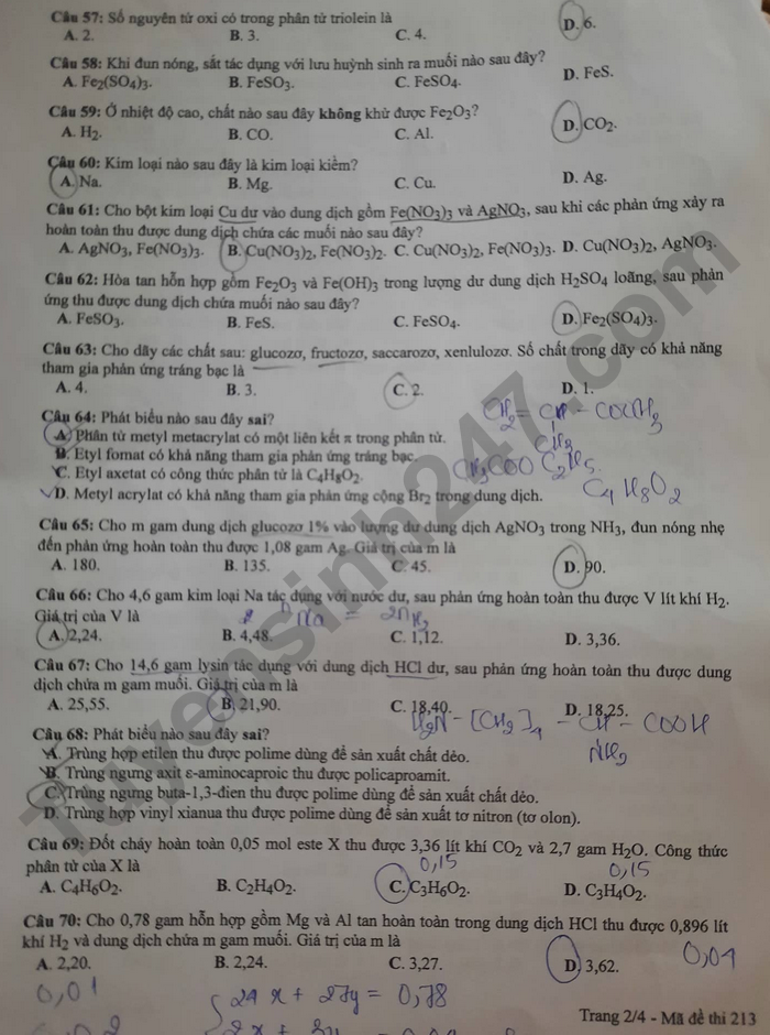 Giáo dục - Đáp án đề thi môn Hóa học tốt nghiệp THPT 2022 chuẩn nhất mã đề 213 (Hình 3).