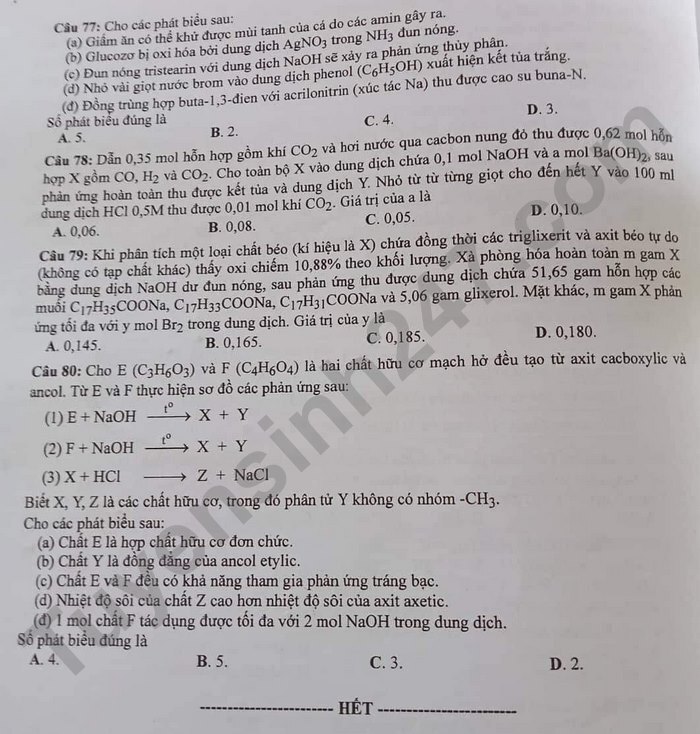 Giáo dục - Đáp án đề thi môn Hóa học tốt nghiệp THPT 2022 chuẩn nhất mã đề 215 (Hình 5).