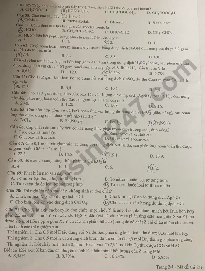 Giáo dục - Đáp án đề thi môn Hóa học tốt nghiệp THPT 2022 chuẩn nhất mã đề 216 (Hình 3).