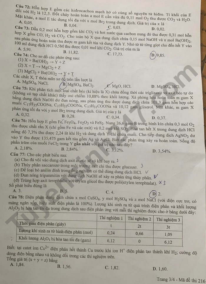 Giáo dục - Đáp án đề thi môn Hóa học tốt nghiệp THPT 2022 chuẩn nhất mã đề 216 (Hình 4).