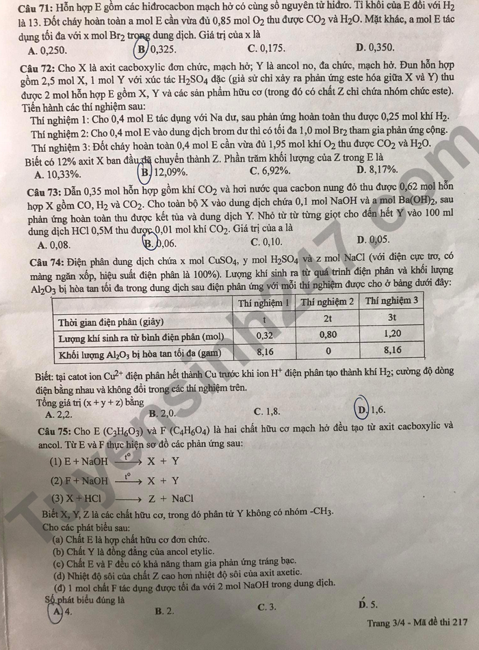 Giáo dục - Đáp án đề thi môn Hóa học tốt nghiệp THPT 2022 chuẩn nhất mã đề 217 (Hình 4).