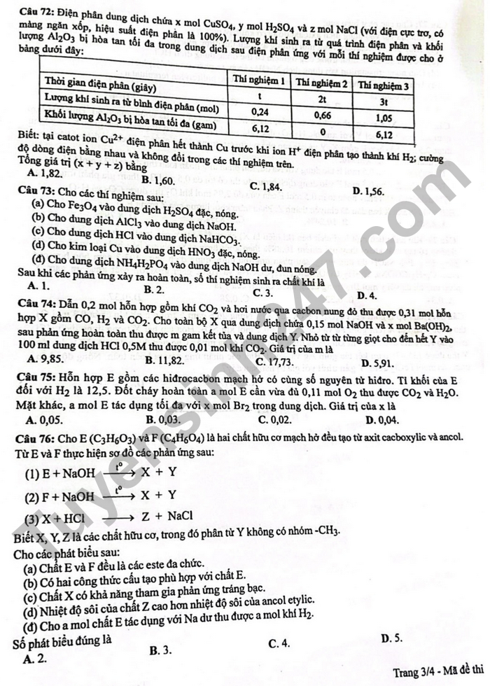 Giáo dục - Đáp án đề thi môn Hóa học tốt nghiệp THPT 2022 chuẩn nhất mã đề 218 (Hình 4).