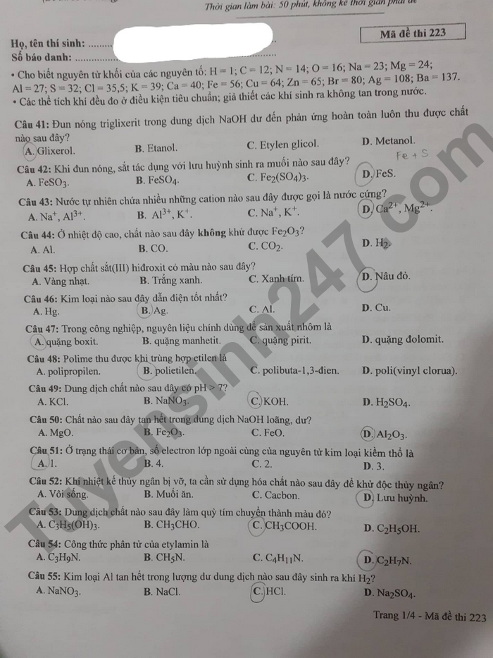 Giáo dục - Đáp án đề thi môn Hóa học tốt nghiệp THPT 2022 chuẩn nhất mã đề 223 (Hình 2).