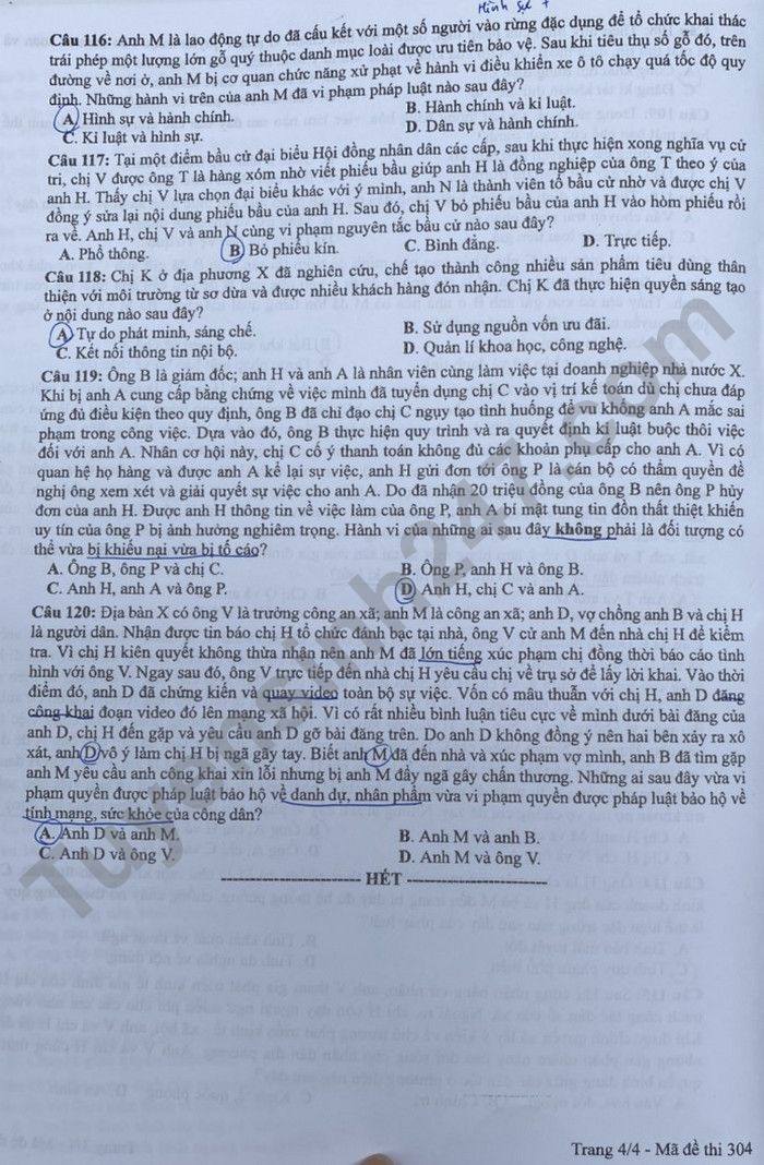 Giáo dục - Đáp án đề thi môn GDCD mã đề 304 thi tốt nghiệp THPT năm 2022 (Hình 4).