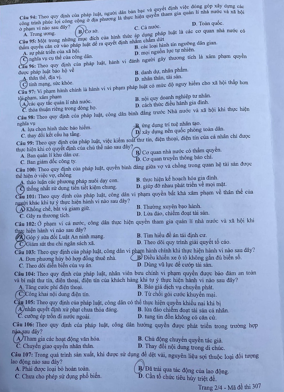 Giáo dục - Đáp án đề thi môn GDCD mã đề 307 thi tốt nghiệp THPT năm 2022 (Hình 2).