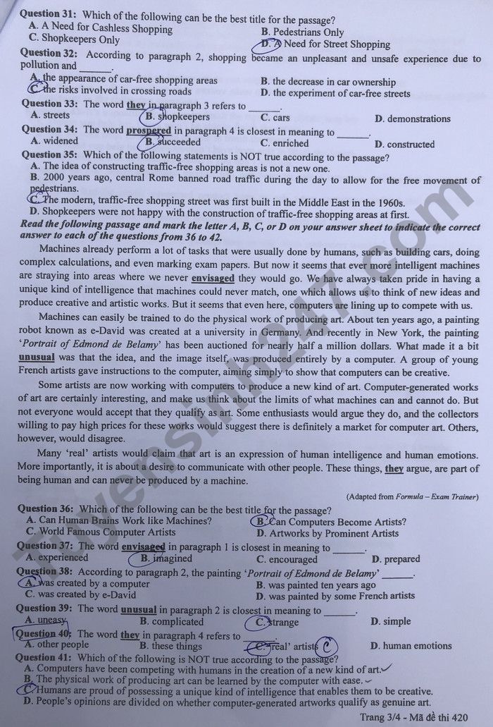 Giáo dục - Đáp án đề thi môn Ngoại Ngữ thi tốt nghiệp THPT 2022 mã đề 420 (Hình 4).