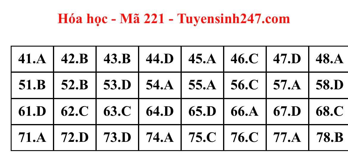 Giáo dục - Đáp án đề thi môn Hóa học tốt nghiệp THPT 2022 chuẩn nhất mã đề 221