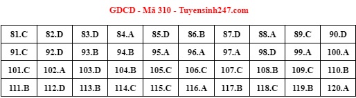 Giáo dục - Đáp án đề thi môn GDCD mã đề 310 thi tốt nghiệp THPT năm 2022