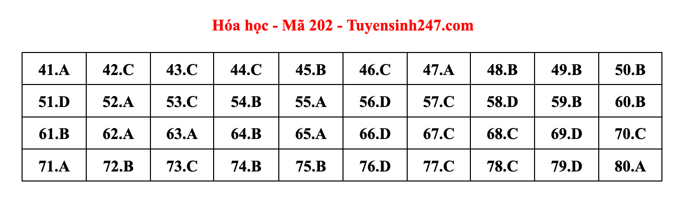 Giáo dục - Đáp án đề thi môn Hóa học tốt nghiệp THPT 2022 chuẩn nhất mã đề 202