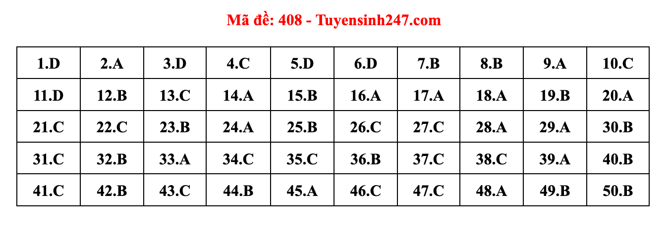 Giáo dục - Đáp án đề thi môn Ngoại Ngữ thi tốt nghiệp THPT 2022 mã đề 408