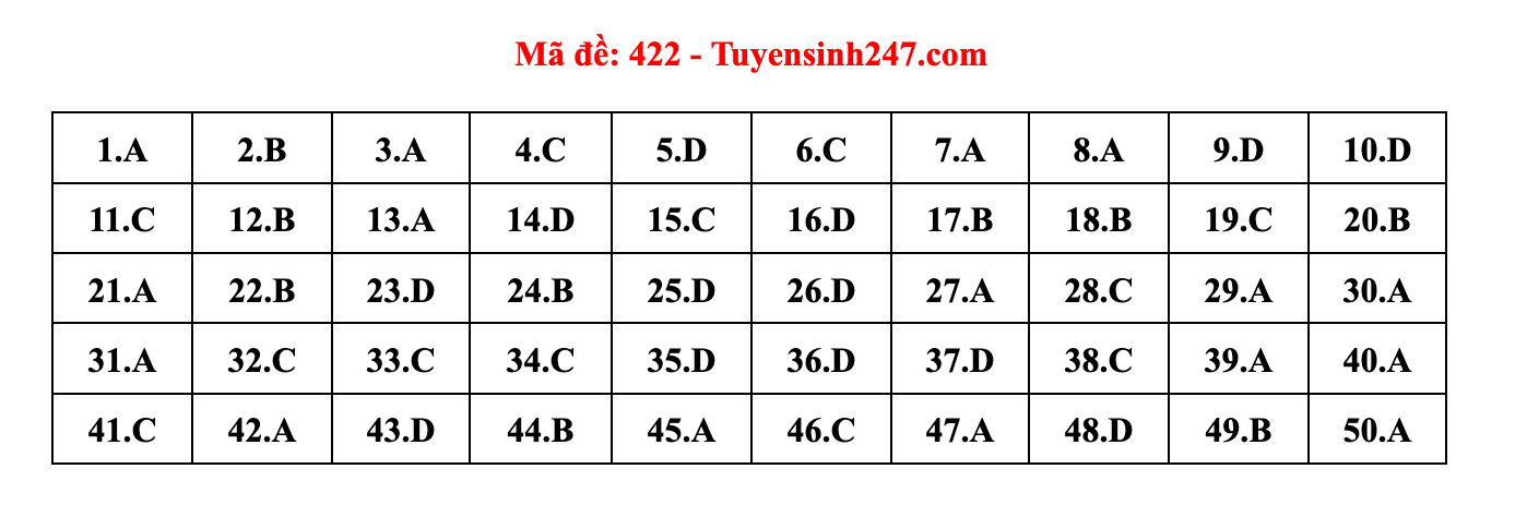 Giáo dục - Đáp án đề thi môn Ngoại Ngữ thi tốt nghiệp THPT 2022 mã đề 422