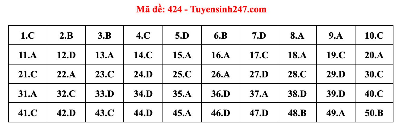 Giáo dục - Đáp án đề thi môn Ngoại Ngữ thi tốt nghiệp THPT 2022 mã đề 424