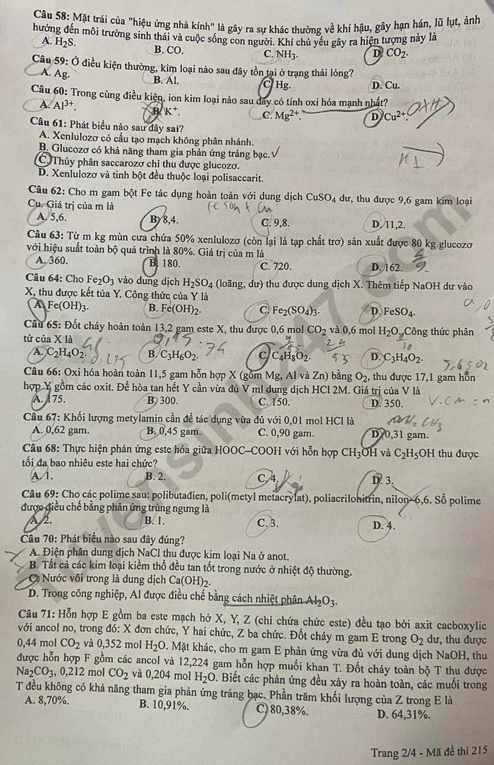 Giáo dục - Đề thi, gợi ý đáp án môn Hóa học mã đề 215 thi tốt nghiệp THPT 2023 (Hình 2).