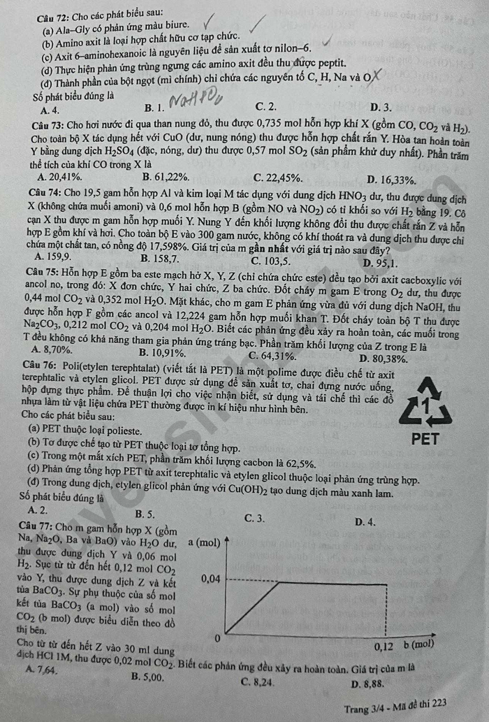 Giáo dục - Đề thi, gợi ý đáp án môn Hóa học mã đề 223 thi tốt nghiệp THPT 2023 (Hình 3).