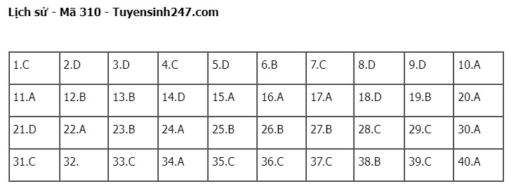 Giáo dục - Đề thi, đáp án môn Lịch sử mã đề 310 kỳ thi tốt nghiệp THPT năm 2023