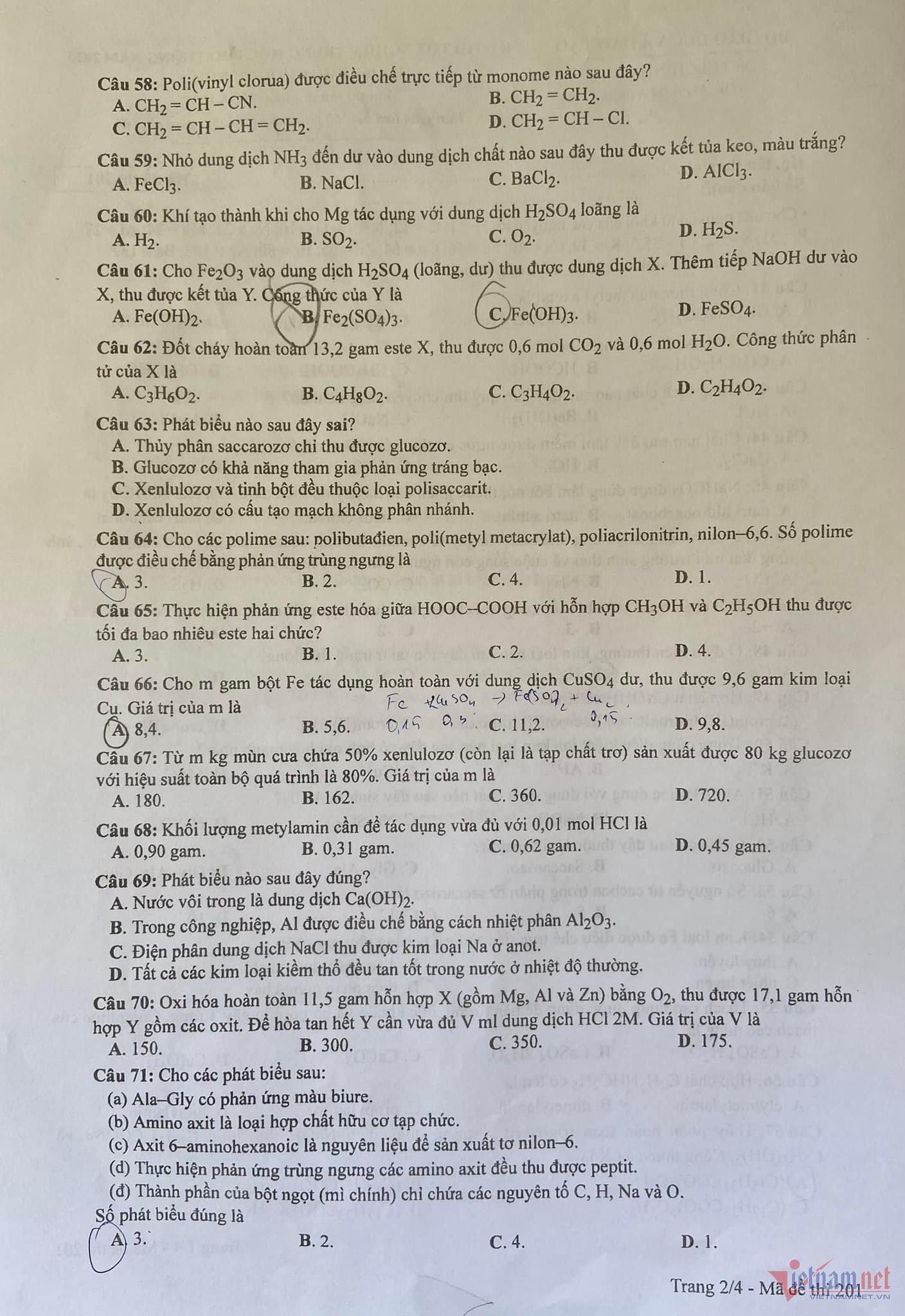 Giáo dục - Đề thi, gợi ý đáp án môn Hóa học mã đề 201 thi tốt nghiệp THPT 2023 (Hình 2).