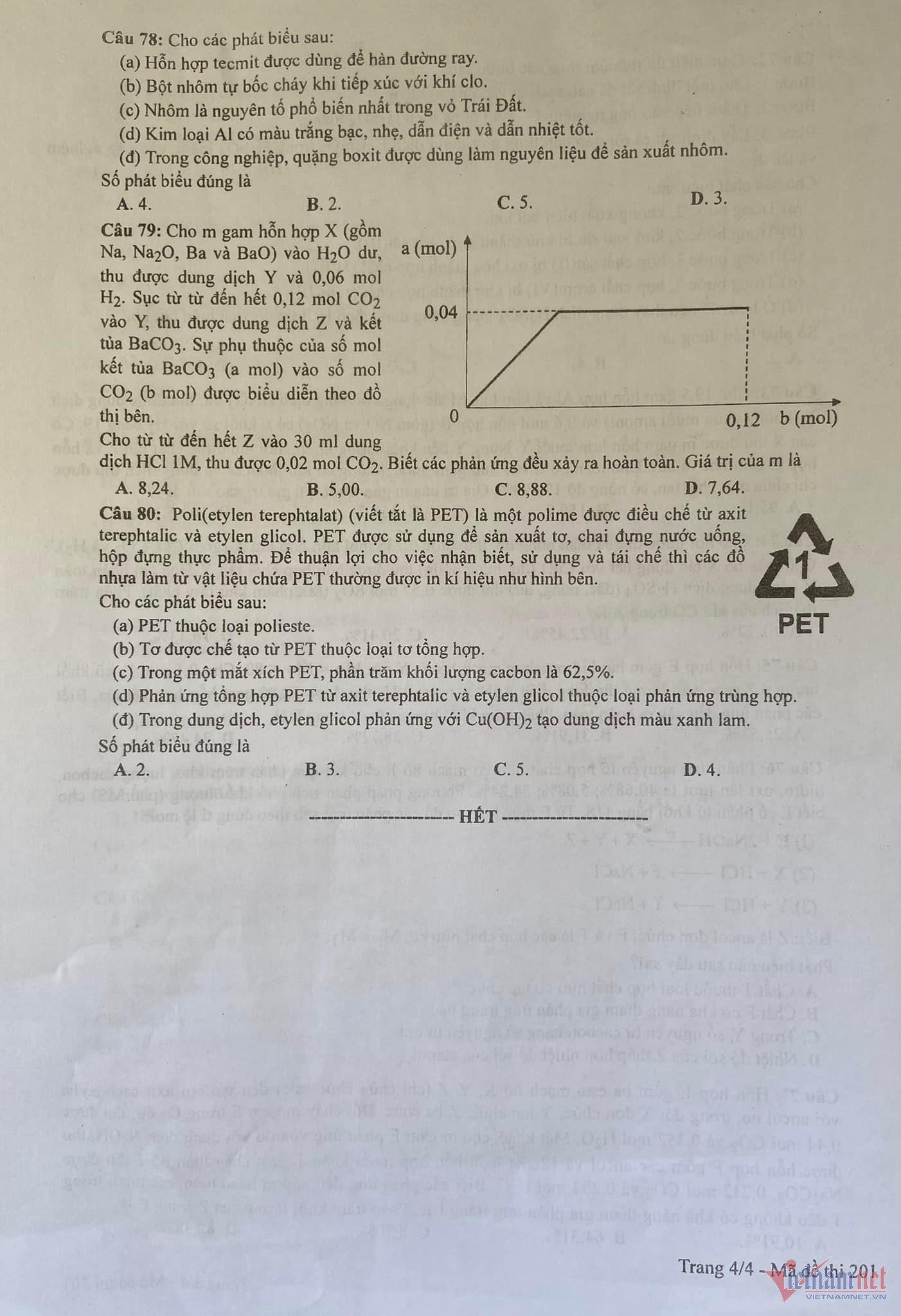 Giáo dục - Đề thi, gợi ý đáp án môn Hóa học mã đề 201 thi tốt nghiệp THPT 2023 (Hình 4).