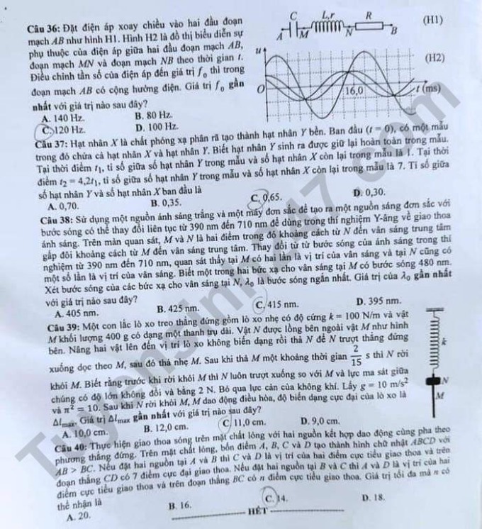 Giáo dục - Đề thi, đáp án môn Vật lý thi tốt nghiệp THPT 2023 chuẩn nhất mã đề 209 (Hình 4).