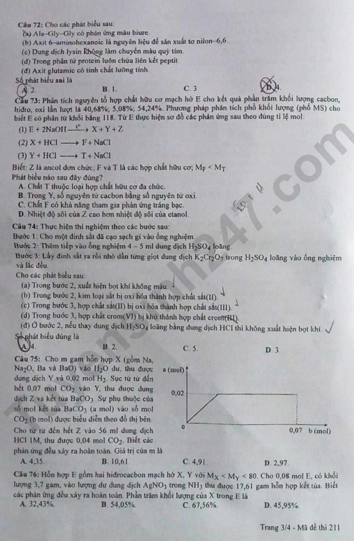 Giáo dục - Đề thi, gợi ý đáp án môn Hóa học mã đề 211 thi tốt nghiệp THPT 2023 (Hình 3).