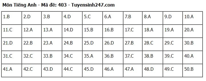 Giáo dục - Đáp án, đề thi môn tiếng Anh mã đề 403 kỳ thi THPT năm 2024 chuẩn nhất, chính xác nhất