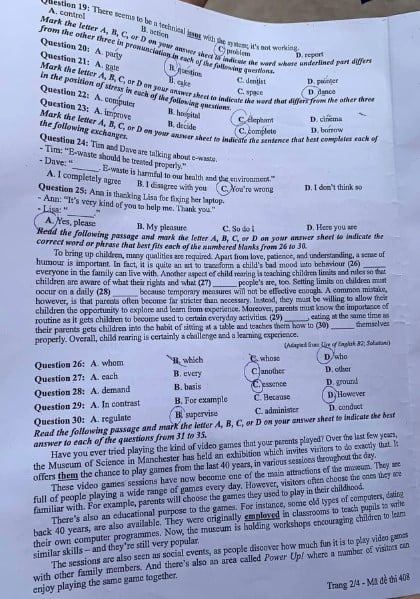 Giáo dục - Đáp án, đề thi môn tiếng Anh mã đề 408 kỳ thi THPT năm 2024 chuẩn nhất, chính xác nhất (Hình 2).