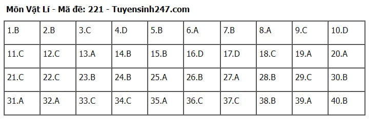 Giáo dục - Đáp án, đề thi môn Vật lí mã đề 221 kỳ thi THPT năm 2024 chuẩn nhất, chính xác nhất